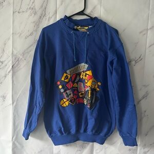 VINTAGE 80s ZEPPELIN- STREET LIFE MOTORCYCLE GRAPHIC SWEATSHIRT MEDIUM